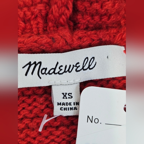 Madewell Womens Cotton Merino Wool Sweater Xsmall Ruffle Neck Red Textured - Picture 10 of 12